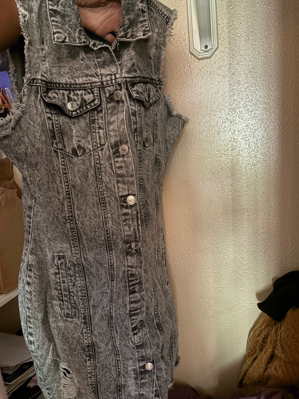 Acid-Wash Sleeveless Denim Button-Up Dress